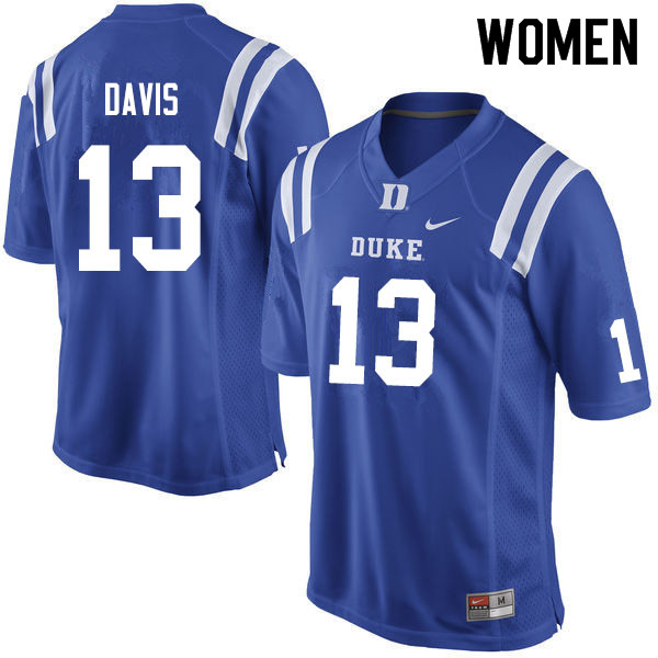 Women #13 Tony Davis Duke Blue Devils College Football Jerseys Sale-Blue